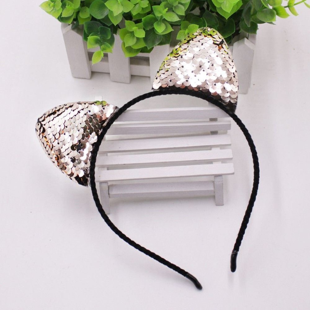 Diona J Bling Sparkle Cat Silver Ear Headband Hairband accessory Halloween Party